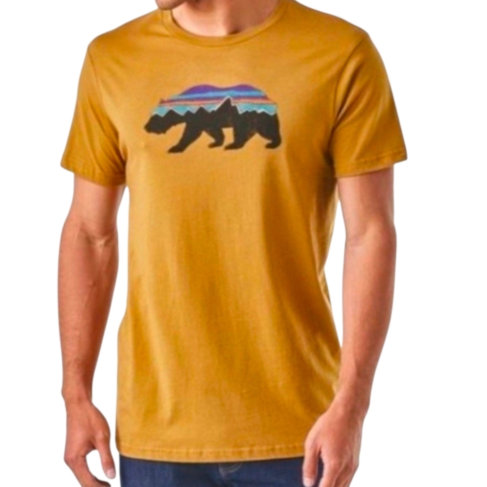 Patagonia Fitz Roy Organic Cotton Mustard Bear Slim Fit Graphic T-Shirt
